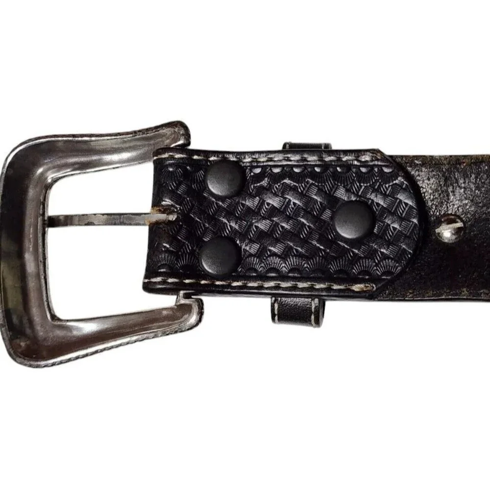 Cavenders Black Leather Belt Silver Stars Size 36